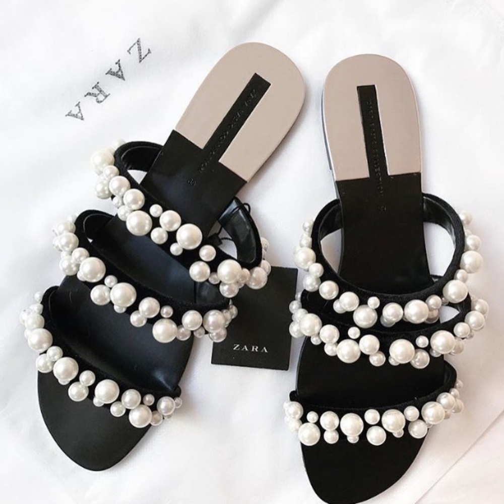 Zara Pearl Strappy Sandals